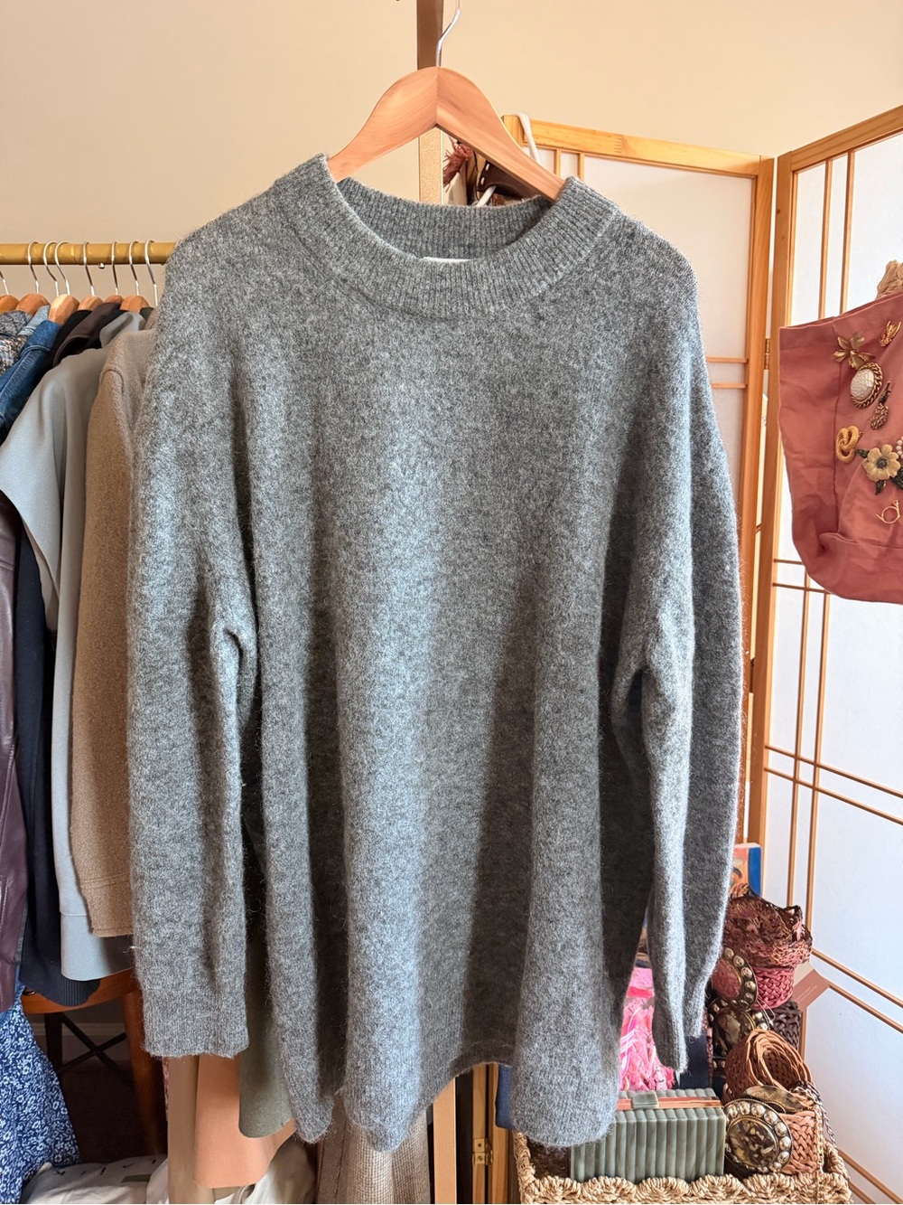 & Other Stories Gray Mohair Wool Oversized Tunic Sweater Sz L